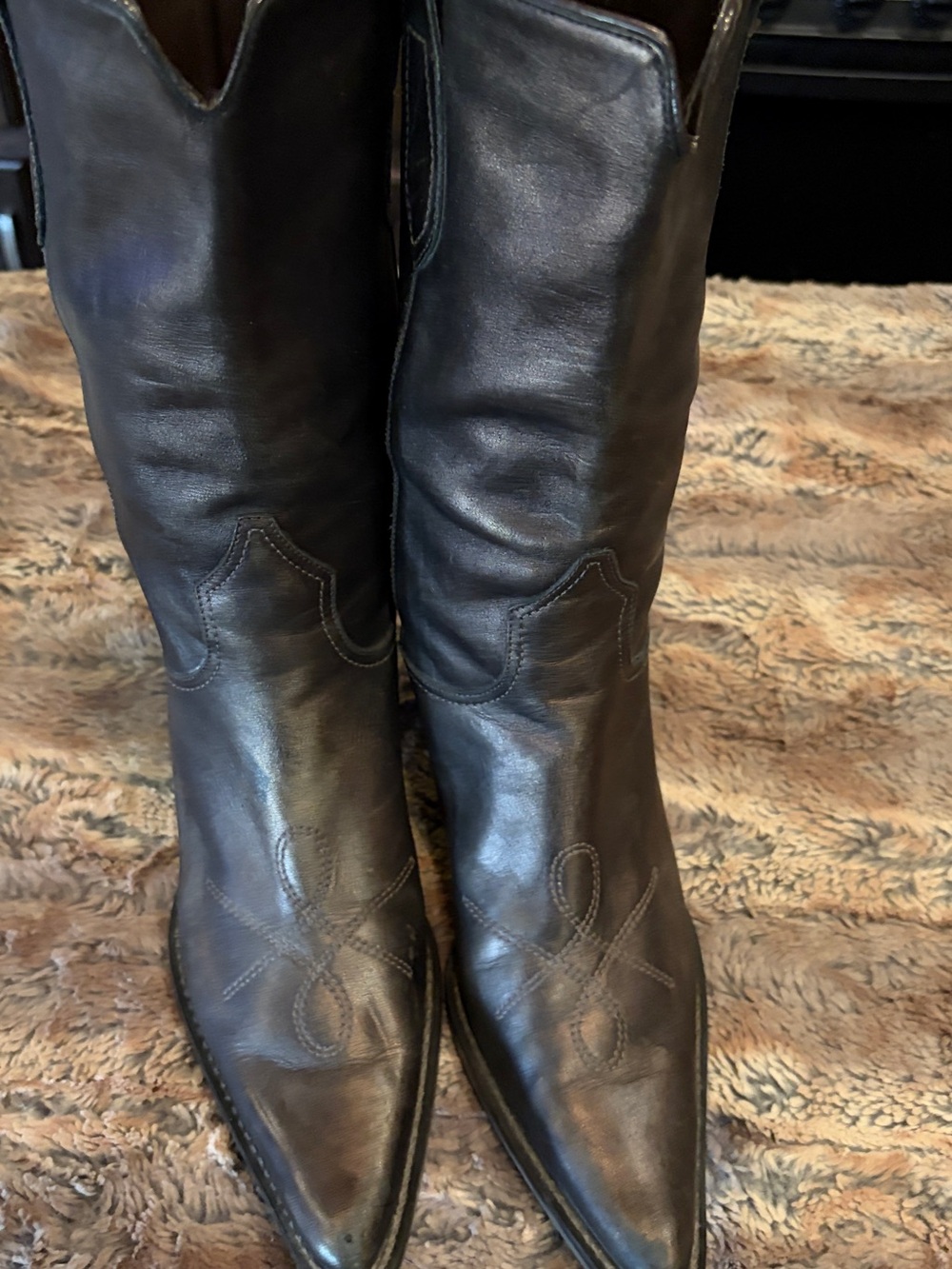 Franco Sarto Dark Bronze/ Brown Leather Pointed-Heel Mid-Calf Boots